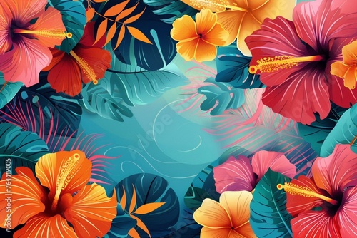 Pacific Islander Heritage month abstract banner with tropical flowers. photo