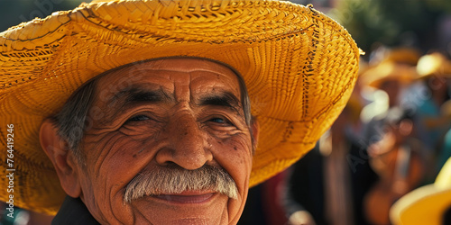 an old Mexican man with a mustache wearing a traditional sombrero, generative AI
