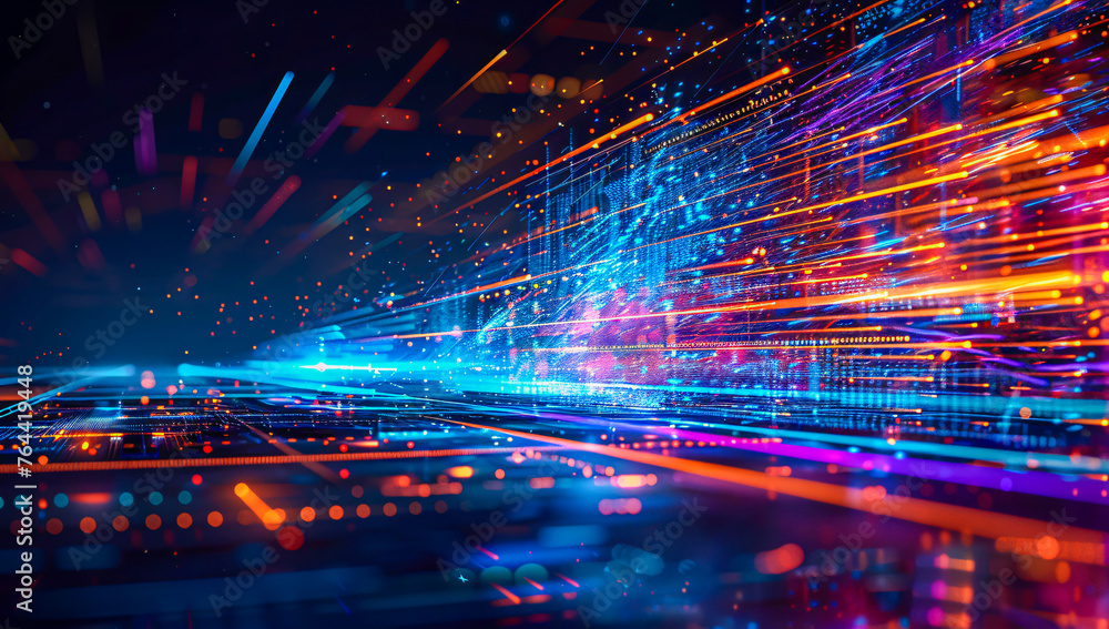 High-Speed Technology and Communication, Futuristic Network Lines in Motion High-Speed Technology and Communication, Futuristic Network Lines in Motion