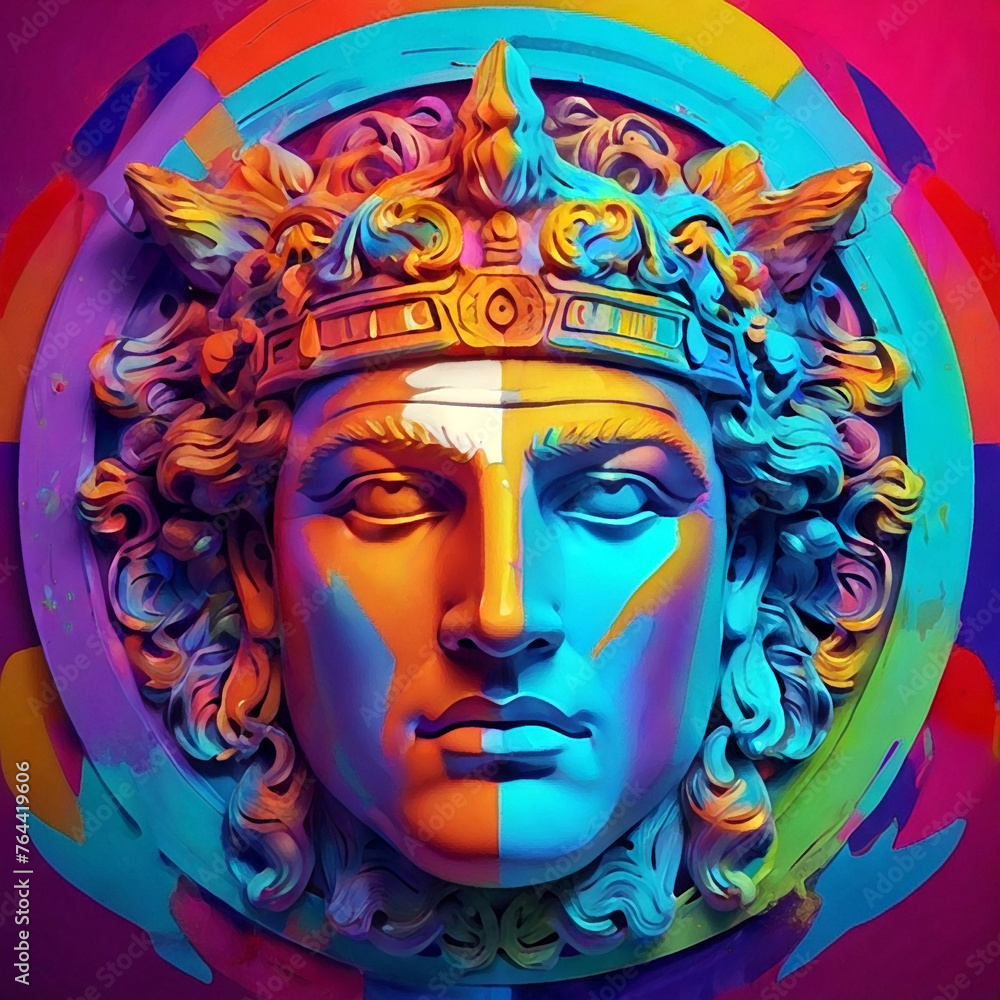 ancient god apollo in multicolored graffiti style illustration
