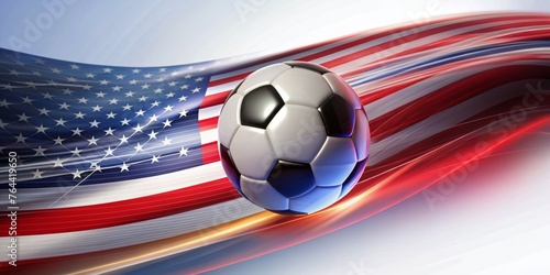 Soccer ball with American flag wavy background - A classic soccer ball in the forefront with a stylized American flag in abstract waves photo