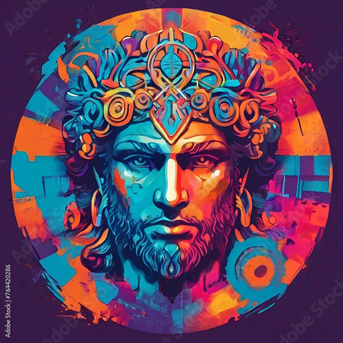 ancient god dionysos in multicolored graffiti style illustration  © wonderland