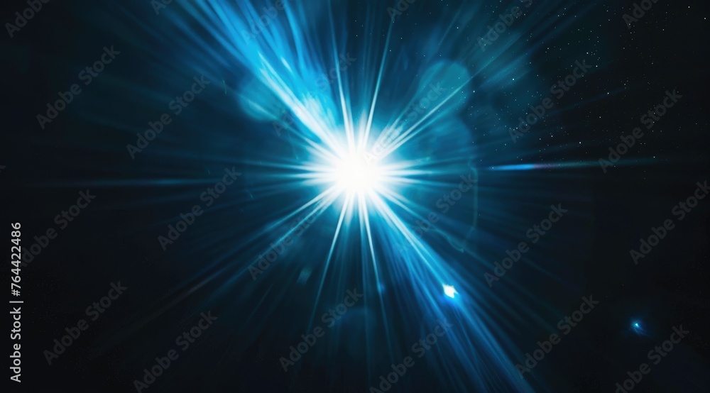 Luminescent star flare in space - Spectacular representation of a star flare emitting luminous beams in the vastness of space Luminescent star flare in space - Spectacular representation of a star flare emitting luminous beams in the vastness of space