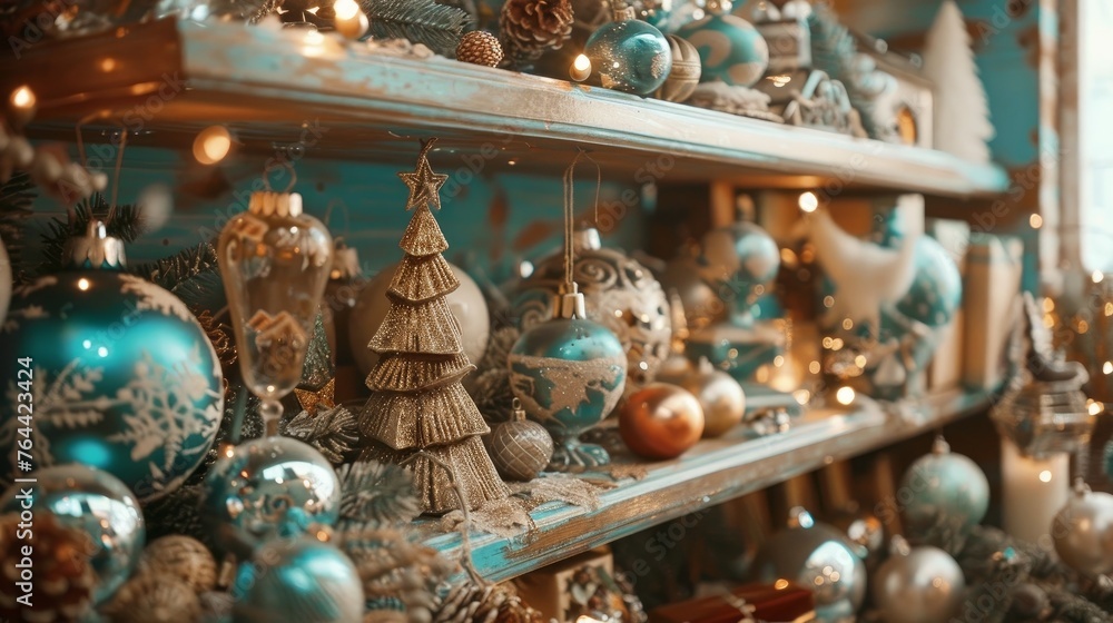 Vintage-style Christmas decorations used as a background.