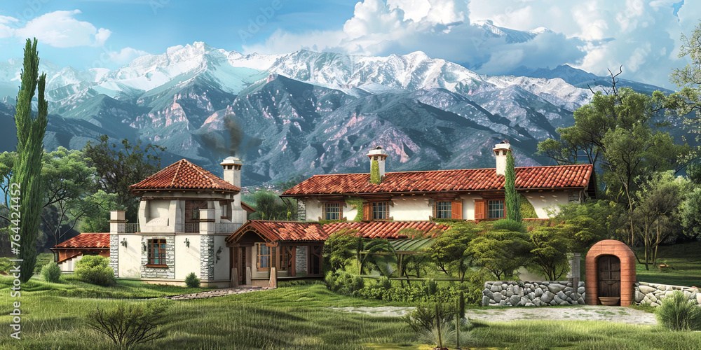 beautiful Spanish style home with red tile roof and walls, generative AI beautiful Spanish style home with red tile roof and walls, generative AI