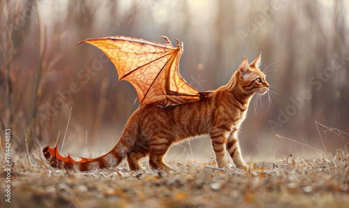 A hybrid animal who has a cat body with a tiger head wings photography