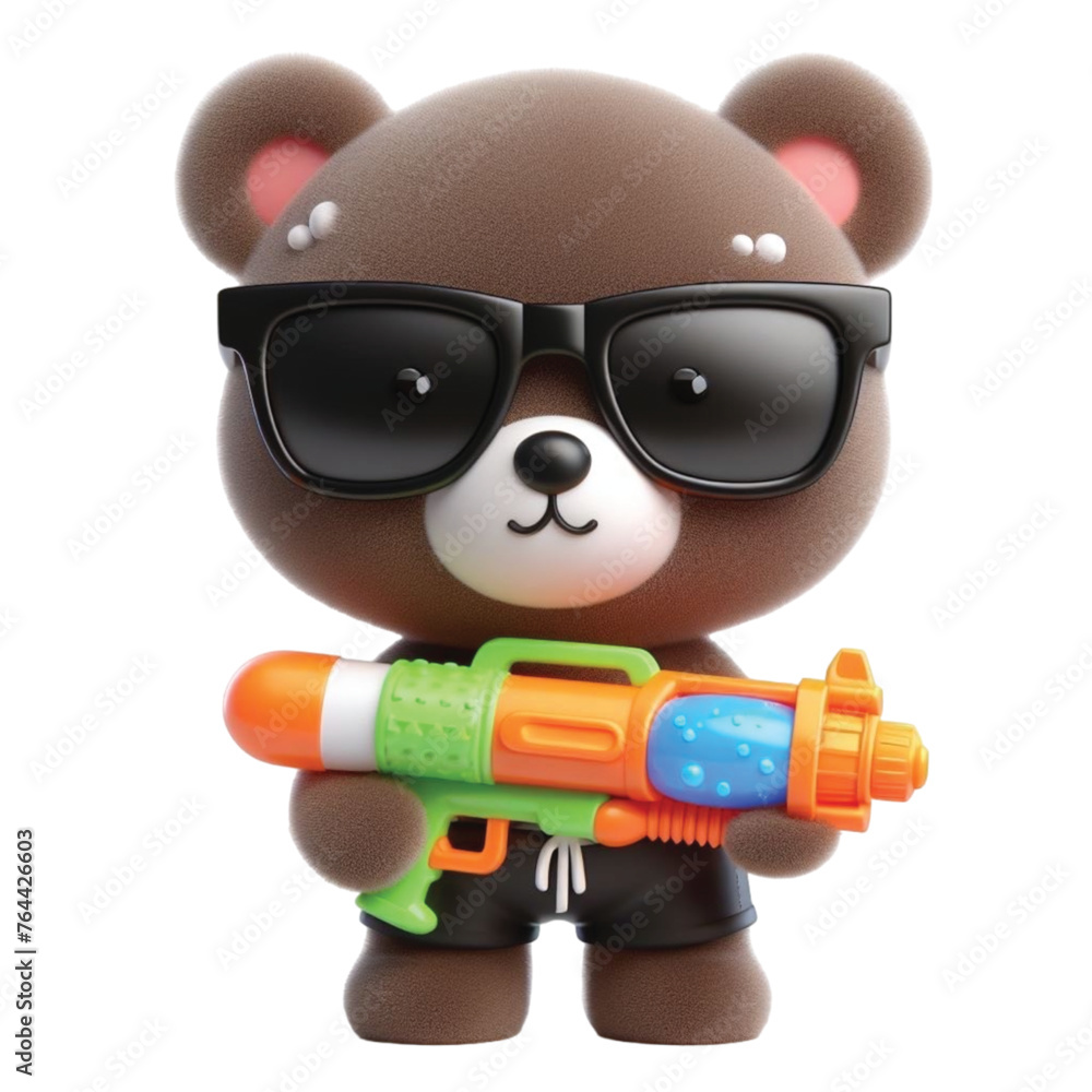 Fototapeta premium Cute bear holding a water gun songkran day festival thailand 