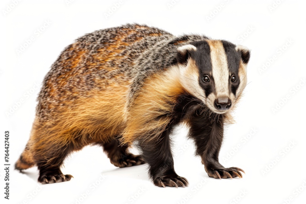 Realistic Badger on White Background - A high-quality image capturing the intricate details of a badger in a studio setting, showcasing its natural beauty