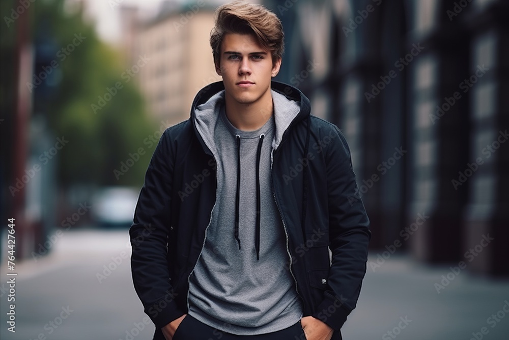 Portrait of a handsome young man in sportswear, outdoor shot Portrait of a handsome young man in sportswear, outdoor shot