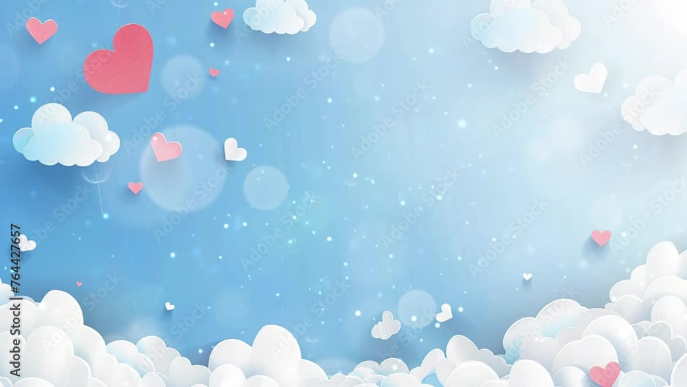horizontal banner with paper cut clouds and flying on blue sky background. seamless looping overlay 4k virtual video animation background horizontal banner with paper cut clouds and flying on blue sky background. seamless looping overlay 4k virtual video animation background