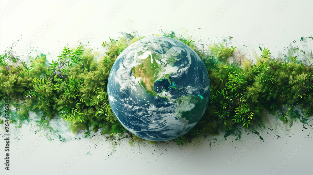 Earth day concept. Illustration of the green planet earth on a white background. Save the Earth concept. Happy Earth Day, 22 April.  Ai generated image