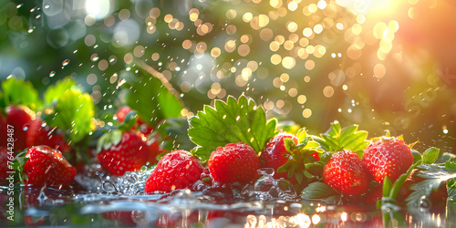 Fresh strawberry fruit splash water,Dynamic Strawberry Splash: Fresh Fruit in Water,Freshness Preserved: Strawberry Fruit Splash in Water © Vision