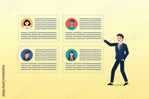 Businessman CEO reorganise employee role chart, reorganisation or reorg to adjust, allocate resources, change team structure for efficiency, restructure organization, department and job roles (Vector)
