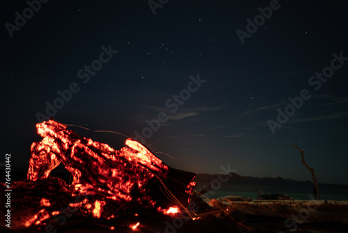 campfire at night on beach