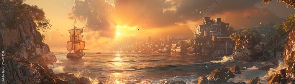Pirate Cliffs In the heart of a pirate haven, a bustling port town thrives amidst ...
