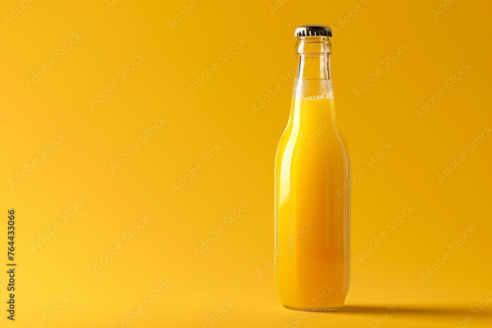 Blank glass bottle mockup on yellow background for mockup. Blank glass bottle mockup on yellow background for mockup.