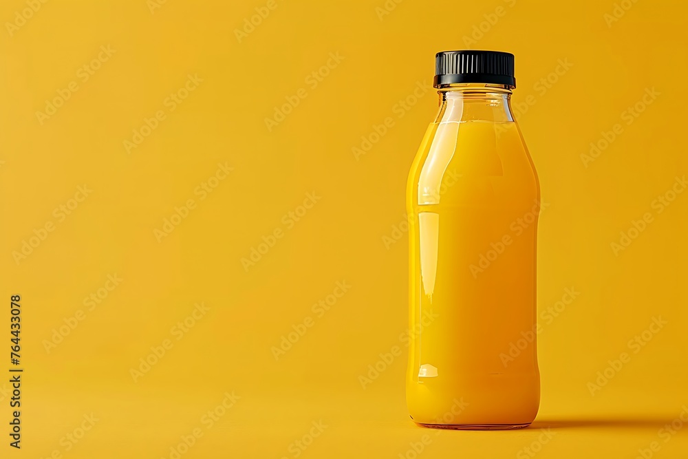 Blank glass bottle mockup on yellow background for mockup. - obrazy, fototapety, plakaty 
