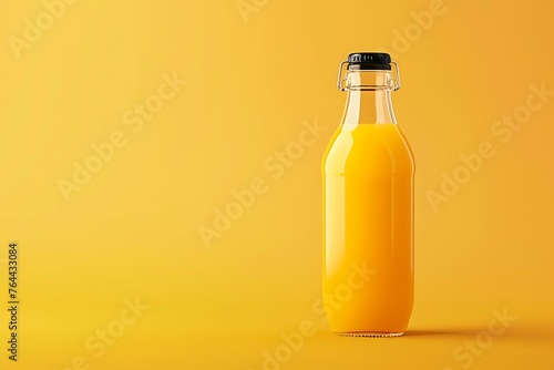 Blank glass bottle mockup on yellow background for mockup.