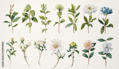 Collection of botanical illustrations showing diverse flowering plant species. photo