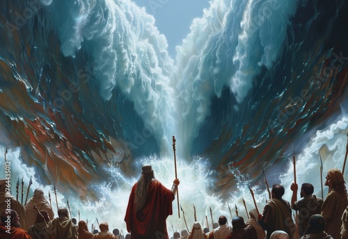 Generative AI of Moses Parting the Red Sea: A Biblical Miracle concept for Faith in Action, Divine Power, and Exodus Journey