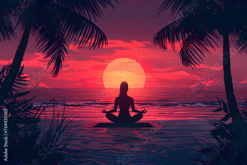 Meditating on the beach during sunset