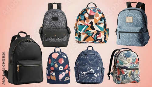 A collage of trendy backpacks, featuring unique designs, playful prints, and functional compartments.
