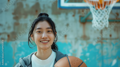 バスケットボールをする若い女性
