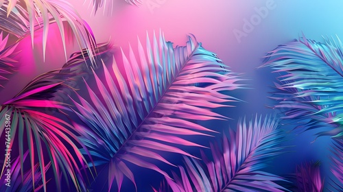 tropical palm leaves in vibrant neon gradient holograph © irawan