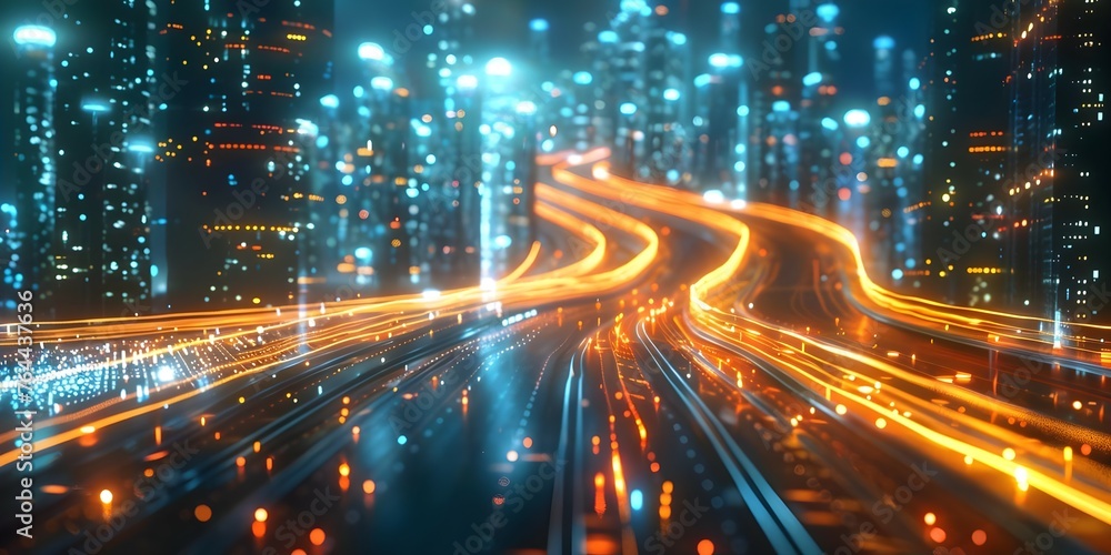 Neonlit City Highways: A Dazzling Cyber Metropolis Network. Concept Cityscapes, Neon Lights, Urban Metropolis, Futuristic Architecture, Cyberpunk