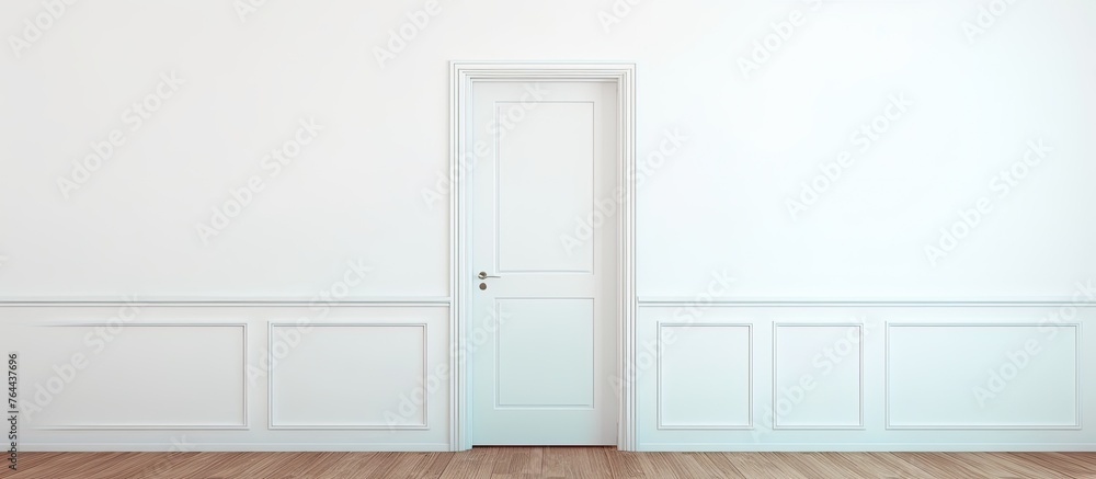 The scene captures an unfurnished room featuring only a door and a solid wooden floor under plain lighting The scene captures an unfurnished room featuring only a door and a solid wooden floor under plain lighting