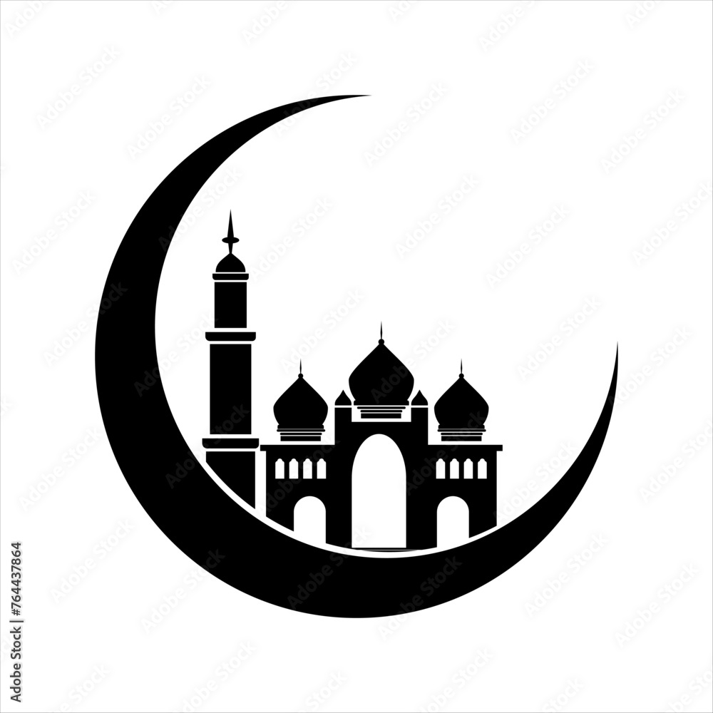 Silhouttes Mosque Illustration Vector Element