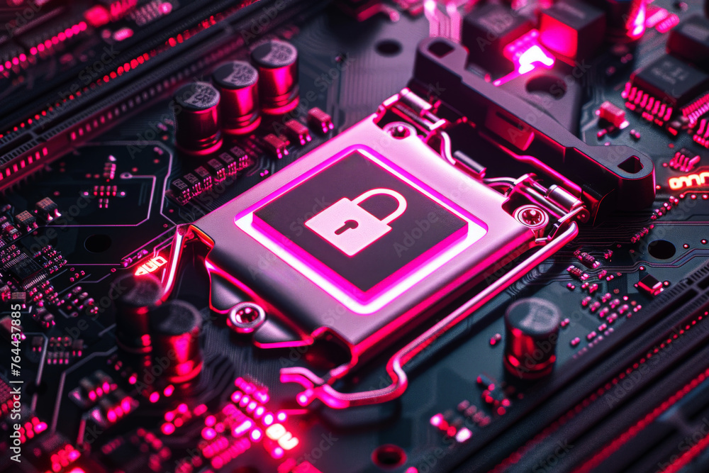 Fototapeta premium cyber security Technology Smart motherboard chip and cloud service.AI generative
