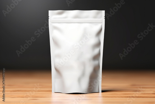 Blank white plastic bag with zip mockup on isolated background. Generative AI.