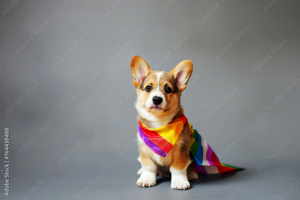 Corgi dog in pride parade. Concept of LGBTQ pride. AI generated Corgi dog in pride parade. Concept of LGBTQ pride. AI generated