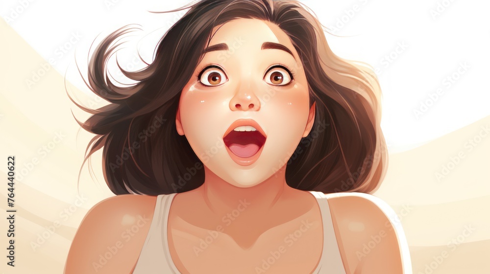 Cartoon concept,Beautiful Asian girl surprise isolated on transparent and white background.PNG image