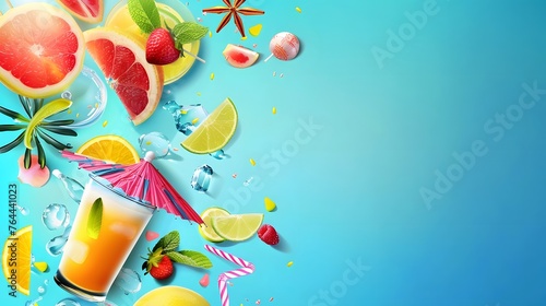 summer background with fresh drink and fruit photo