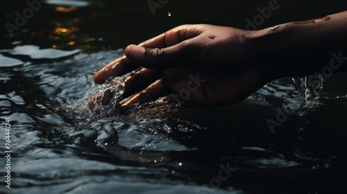 Close up of a woman's hand touching the surface of a clean river.
