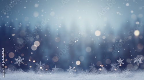 Christmas Snowfall Wonderland: A festive scene with falling snowflakes, creating a wintry atmosphere under a starry sky, perfect for holiday celebrations