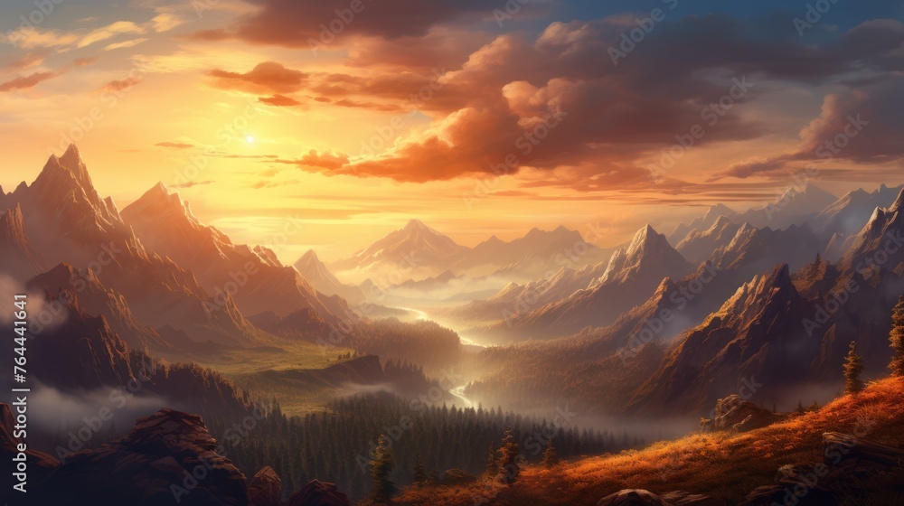 Mountain landscape at sunset  - obrazy, fototapety, plakaty 