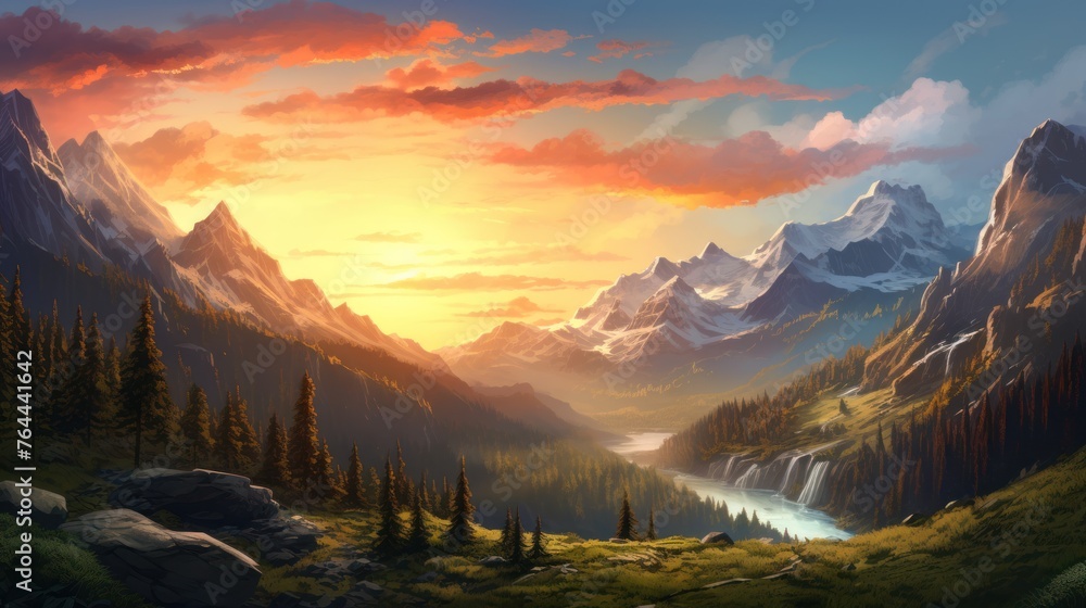 Obraz premium Mountain landscape at sunset 
