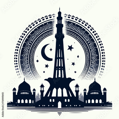 minar e pakistan silhouettes , minar e pakistan illustration , 14 august 1947 , pakistan independence , 14 august calligraphy 