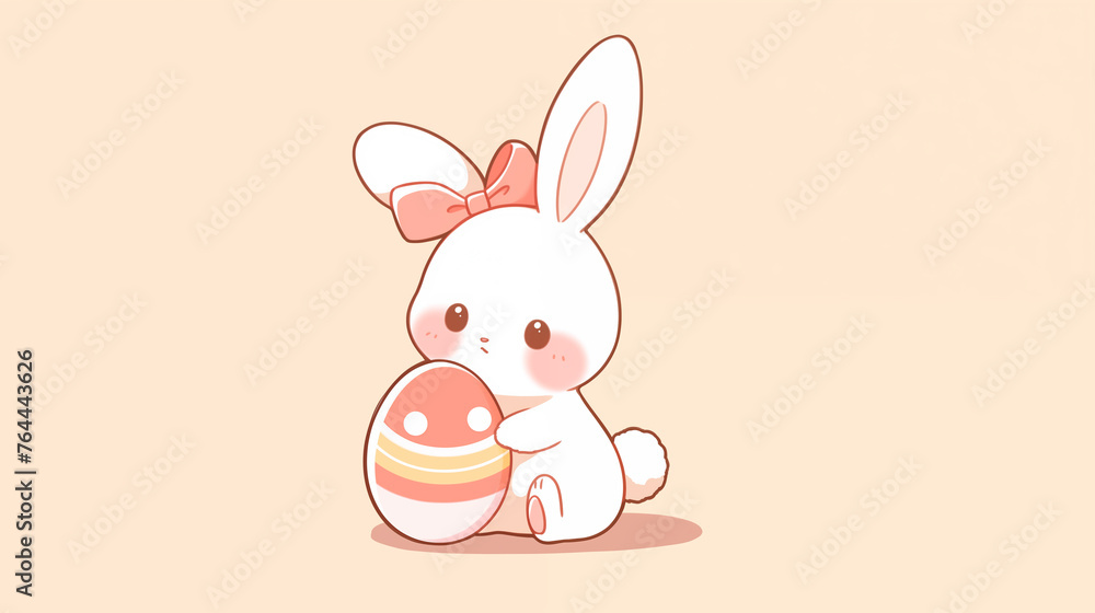 Hand drawn cartoon cute bunny and Easter egg illustration Hand drawn cartoon cute bunny and Easter egg illustration