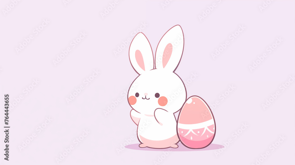 Hand drawn cartoon cute bunny and Easter egg illustration