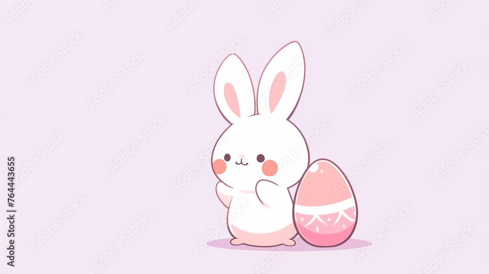 Hand drawn cartoon cute bunny and Easter egg illustration Hand drawn cartoon cute bunny and Easter egg illustration