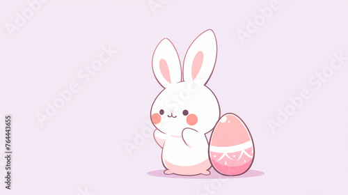 Hand drawn cartoon cute bunny and Easter egg illustration