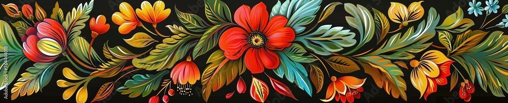 Decorative strip of a floral pattern illlustration on a black background Decorative strip of a floral pattern illlustration on a black background