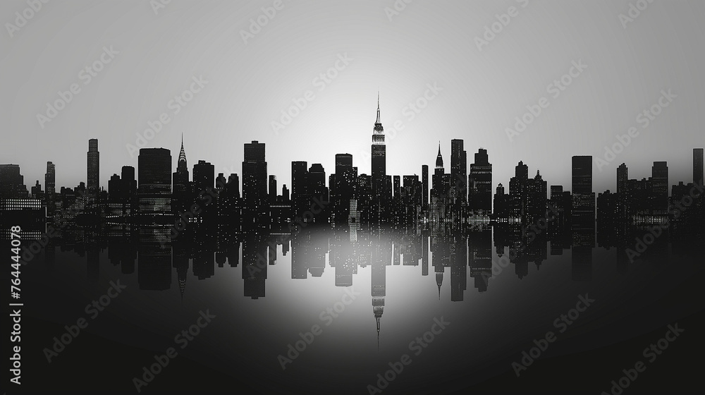 silhouette, panorama, architecture abstract, 3d illustration.