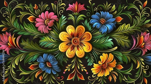 Floral decorative pattern illustration with a central yellow flower.