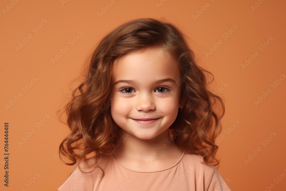 Portrait of a cute little girl with long curly hair on orange background Portrait of a cute little girl with long curly hair on orange background