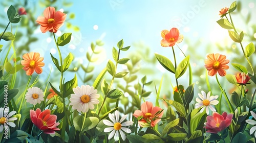 summer plants and flower background illustration © irawan